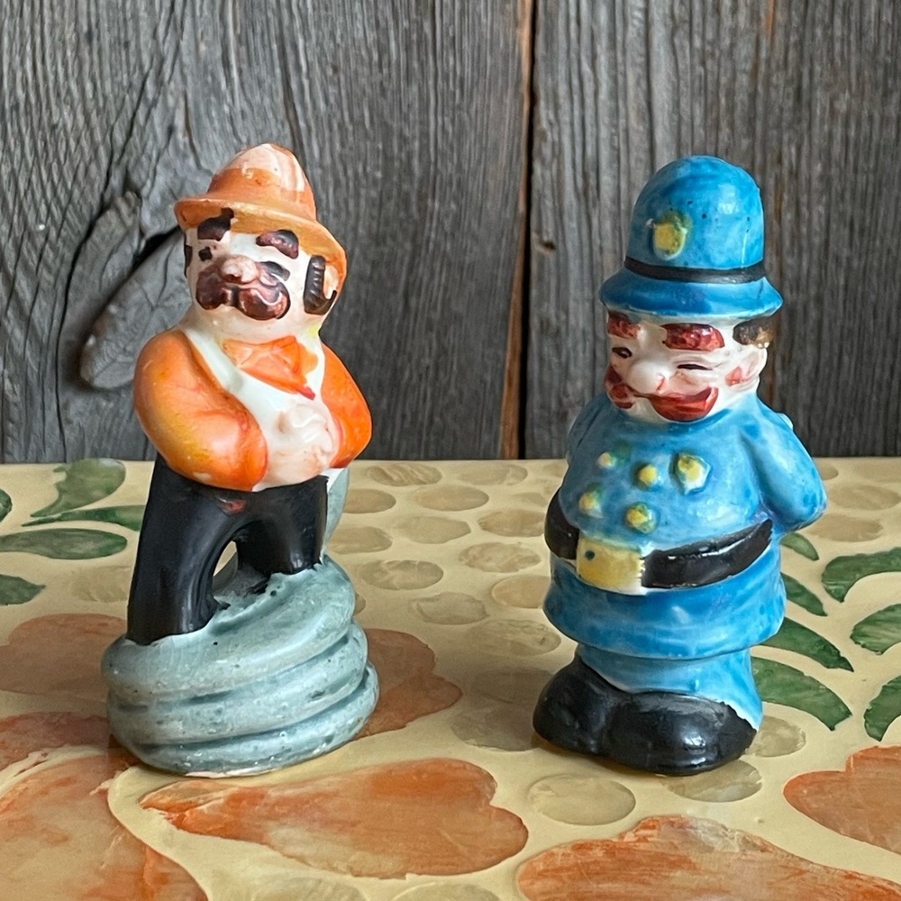 Policeman and Fireman Figurine Vintage Salt and Pepper Shakers